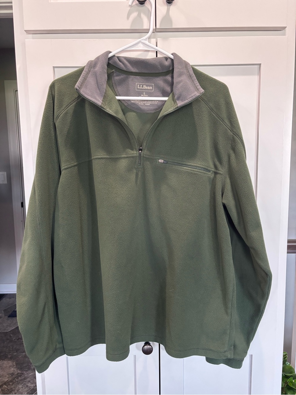 L.L.Bean Dark Gray Fleece Half-Zip Pullover with Olive Trim